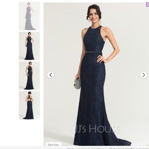 Trumpet/Mermaid Scoop Neck Sweep Train Lace Evening Dress With Beading Sequins